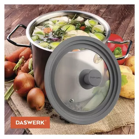 Крышка для любой сковороды и кастрюли универсальная 3 размера (16-18-20 см.) серая Daswerk