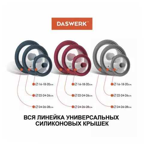 Крышка для любой сковороды и кастрюли универсальная 3 размера (22-24-26 см.) серая Daswerk