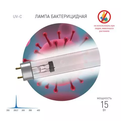 Лампа бактерицидная ультрафиолетовая Эра UV-С 15 Вт G13 трубка 45 см.