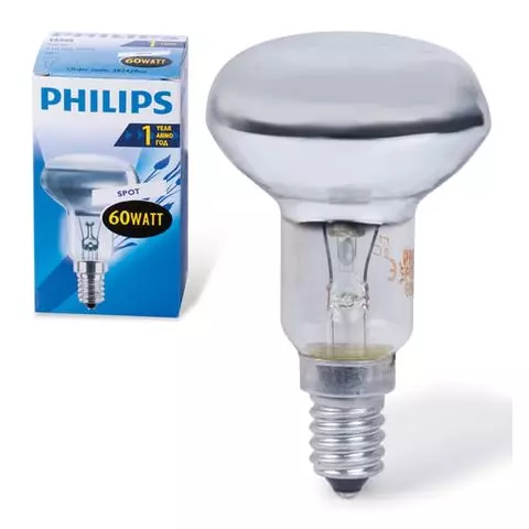 Лампа накаливания Philips Spot R50 E14 30D 60 Вт зеркальная колба d = 50 мм. цоколь E14 угол 30°