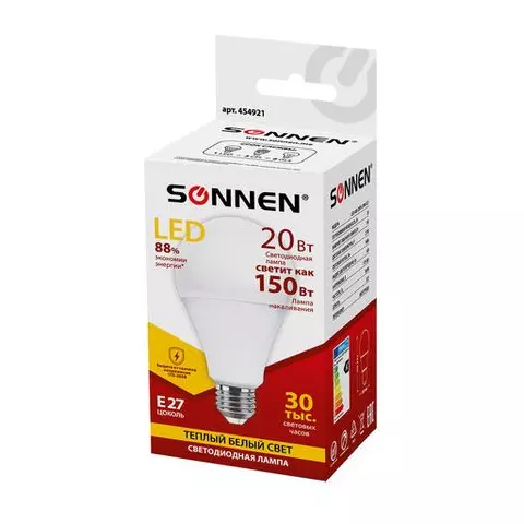 Лампа светодиодная Sonnen 20 (150) Вт цоколь Е27 груша теплый белый 30000 ч LED A80-20W-2700-E27
