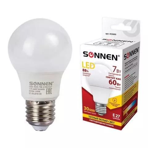 Лампа светодиодная Sonnen 7 (60) Вт цоколь E27 грушевидная теплый белый свет 30000 ч LED A55-7W-2700-E27