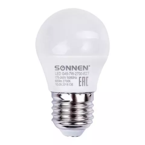 Лампа светодиодная Sonnen 7 (60) Вт цоколь E27 шар теплый белый свет 30000 ч LED G45-7W-2700-E27
