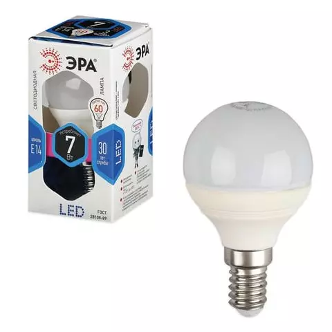 Лампа светодиодная Эра 7 (60) Вт цоколь E14 шар холодный белый свет 30000 ч. LED smd