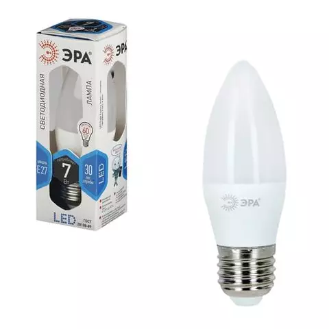 Лампа светодиодная Эра 7 (60) Вт цоколь E27 "свеча" холодный белый свет 30000 ч. LED smd