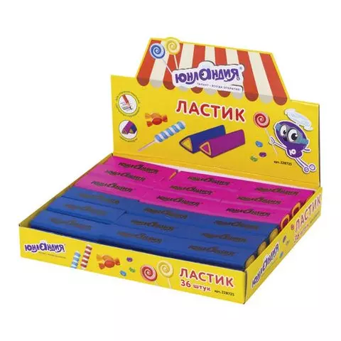Ластик Юнландия "Candy" 44х15х15 мм. цвет ассорти треугольный