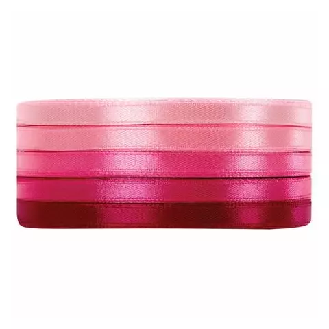 Лента атласная ширина 6 мм. розовый СПЕКТР набор 5 цветов по 23 м. Brauberg