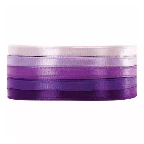 Лента атласная ширина 6 мм. фиолетовый СПЕКТР набор 5 цветов по 23 м. Brauberg