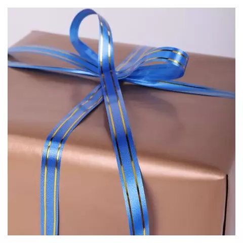 Лента упаковочная декоративная для подарков золотые полосы 12 мм. х 45 м. синяя Золотая Сказка