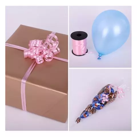 Лента упаковочная декоративная для шаров и подарков 5 мм. х 500 м. розовая Золотая Сказка