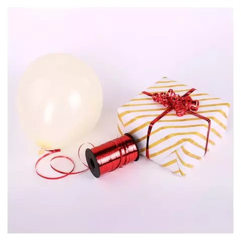Лента упаковочная декоративная для шаров и подарков металлик 5 мм. х 250 м. красная Золотая Сказка