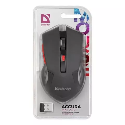 Мышь беспроводная Defender Accura MM-275 USB 5 кнопок + 1 колесо-кнопка оптическая красная