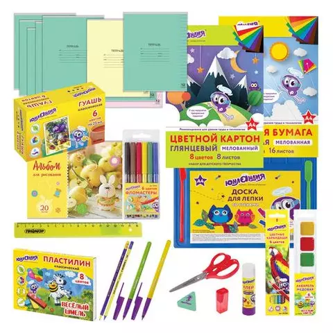 Набор школьных принадлежностей в подарочной коробке Юнландия "К ШКОЛЕ ГОТОВ" 28 предметов