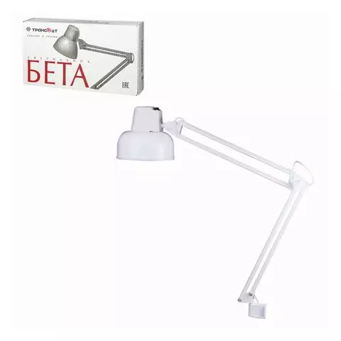 Настольная лампа светильник Бета на струбцине цоколь Е27 белый