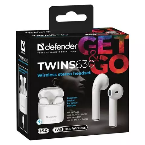 Наушники с микрофоном (гарнитура) Defender TWINS 630 Bluetooth беспроводные белые