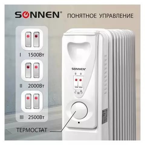 Обогреватель масляный Sonnen DFS-11 2500 Вт 11 секций белый
