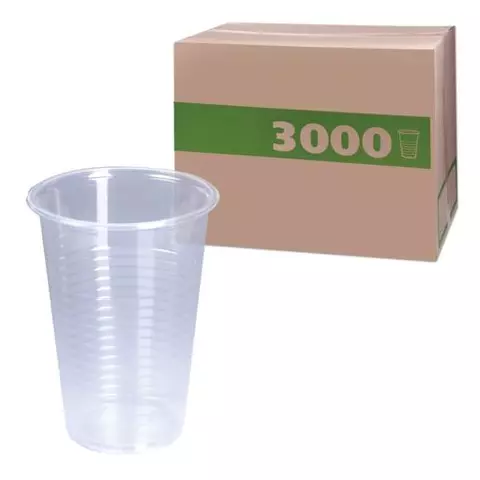 Одноразовые стаканы бюджет 200 мл. комплект 3000 шт. (30 упаковок по 100 шт.) прозрачные ПП