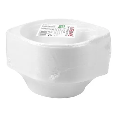 Одноразовые тарелки суповые комплект 100 шт. пластик 05 л. "бюджет" белые ПС холодное/горячее Laima