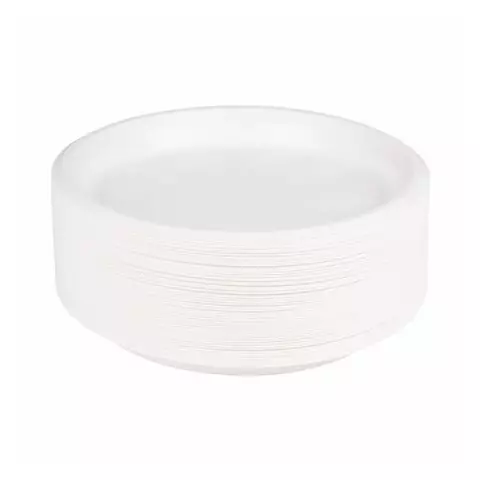 Одноразовые тарелки плоские комплект 100 шт. пластик d=220 мм. "стандарт" белые ПП холодное/горячее Laima