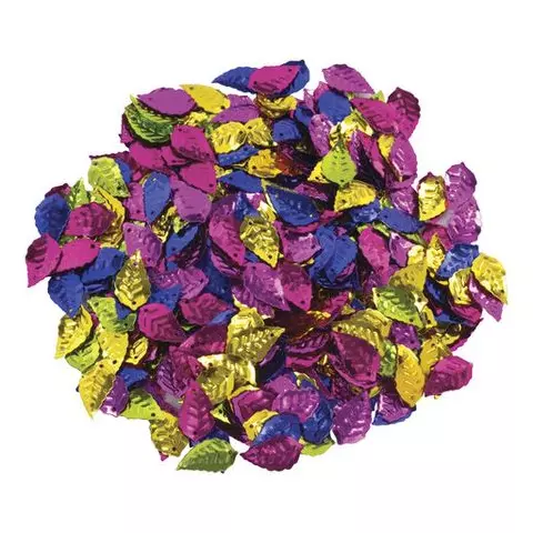 Пайетки для творчества "Листья" 5 цветов 15 мм. 20 грамм. Остров cокровищ