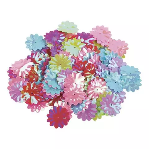 Пайетки для творчества "Цветы" яркие цвет ассорти 5 цветов 22 мм. 20 грамм. Остров cокровищ