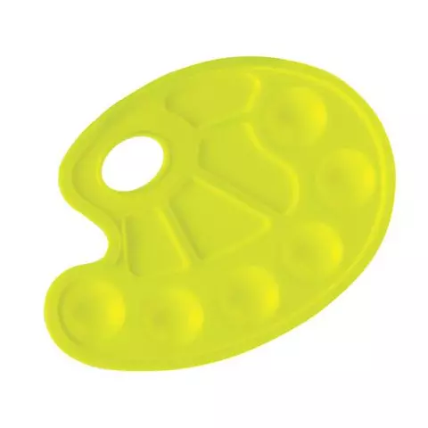 Палитра для рисования Юнландия желтая овальная 6 ячеек для красок и 4 для смешивания