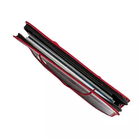 Папка на молнии пластиковая с ручками Brauberg "Contract" А4 350х270х45 мм. черно-красная