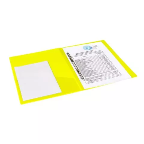 Папка с металлическим скоросшивателем и внутренним карманом Brauberg "Neon" 16 мм. желтая до 100 листов 07 мм.