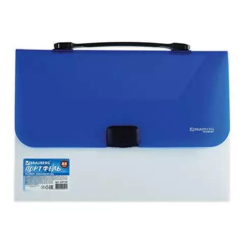 Папка-портфель пластиковая Brauberg INCOME А4 (350х235х35 мм.) 1 отделение фактура диагональ белая/синяя