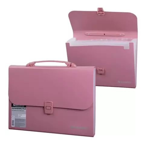 Папка-портфель пластиковая Brauberg А4 (327х254х30 мм.) 13 отделений розовая