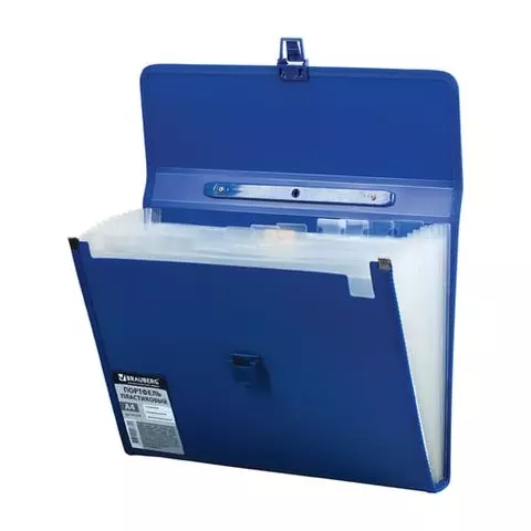 Папка-портфель пластиковая Brauberg А4 (332х245х35 мм.) 13 отделений синяя