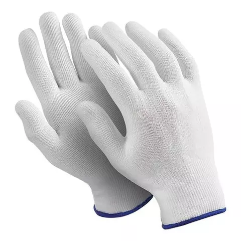 Перчатки нейлоновые MANIPULA "Микрон" комплект 10 пар размер 9 (L) белые