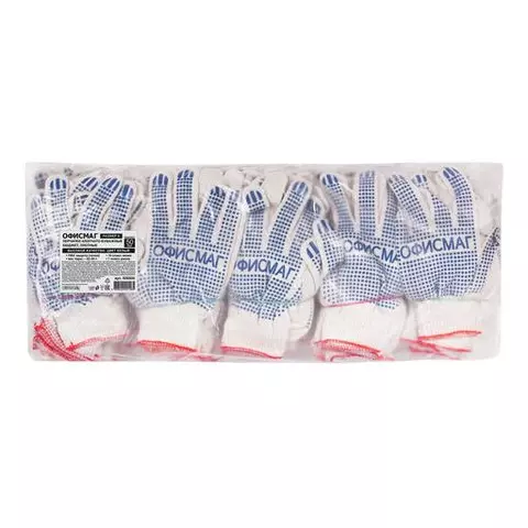 Перчатки хлопчатобумажные комплект 50 ПАР 10 класс 32-34 г. 83 текс ПВХ точка Офисмаг белые