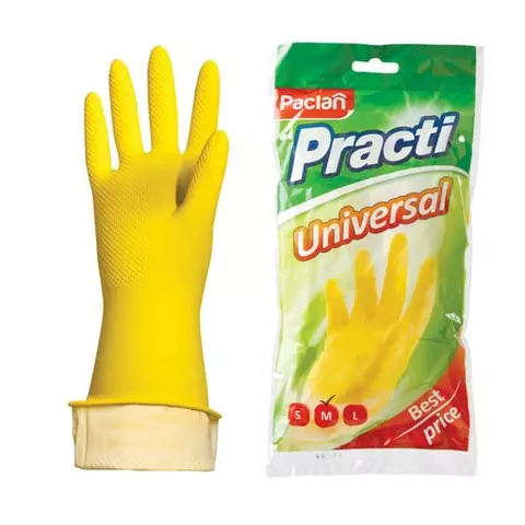 Перчатки хозяйственные латексные х/б напыление разм M (средний) желтые Paclan "Practi Universal"