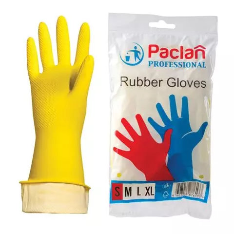 Перчатки хозяйственные латексные х/б напыление размер S (малый) желтые Paclan Professional
