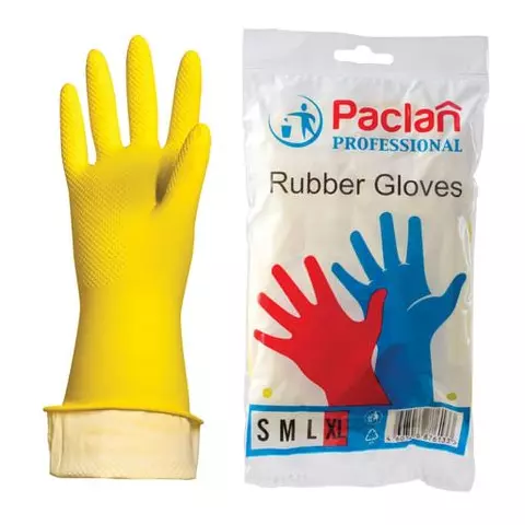 Перчатки хозяйственные латексные х/б напыление размер XL (очень большой) желтые Paclan "Professional"