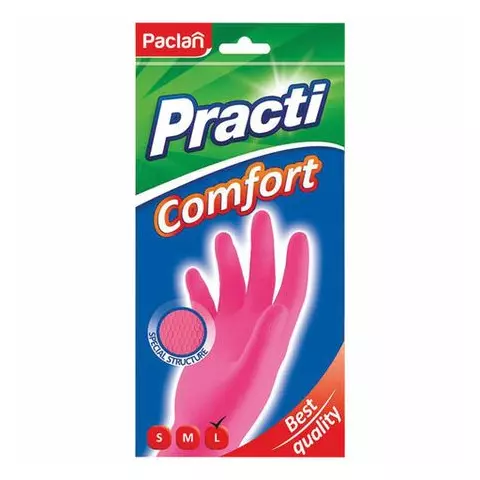 Перчатки хозяйственные латексные хлопчатобумажное напыление разм L (средний) розовые Paclan "Practi Comfort"