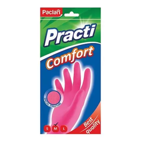 Перчатки хозяйственные латексные хлопчатобумажное напыление размер M (средний) розовые Paclan "Practi Comfort"