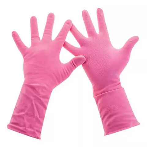 Перчатки хозяйственные латексные хлопчатобумажное напыление размер M (средний) розовые Paclan "Practi Comfort"