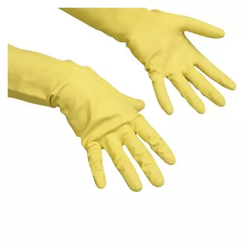 Перчатки хозяйственные резиновые Vileda "Контракт" с х/б напылением размер L (большой) желтые