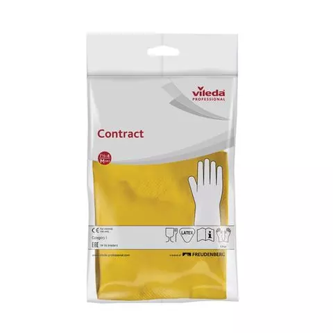 Перчатки хозяйственные резиновые Vileda "Контракт" с х/б напылением размер M (средний) желтые