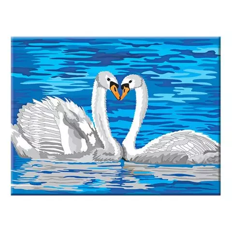Раскраска по номерам А4 "Белые лебеди" с акриловыми красками на картоне кисть Юнландия
