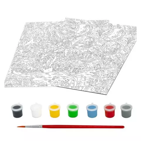 Раскраска по номерам А4 "Щенок в цветах" с акриловыми красками на картоне кисть Юнландия