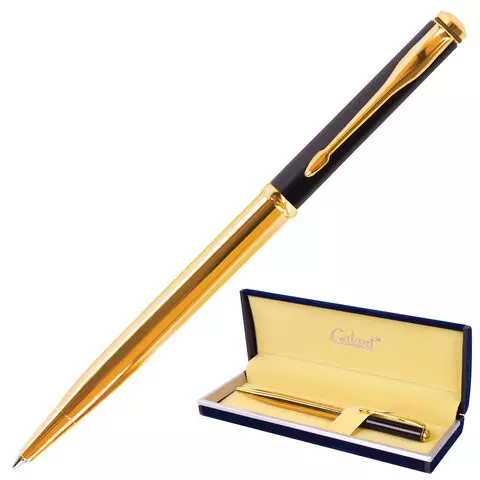 Ручка подарочная шариковая Galant "ARROW GOLD" корпус черный/золотистый детали золотистые узел 07 мм. синяя
