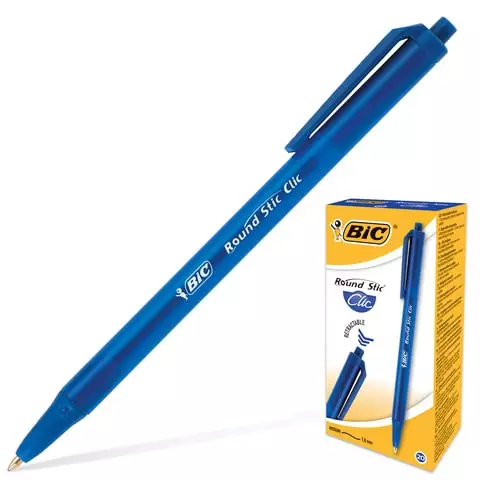 Ручка шариковая автоматическая Bic "Round Stic Clic" синяя корпус тонированный синий узел 1 мм.