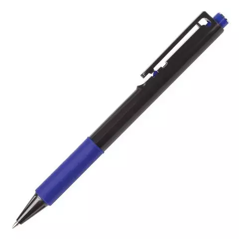 Ручка шариковая автоматическая с грипом Brauberg "Doc" синяя корпус черный узел 07 мм.