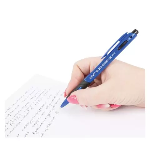 Ручка шариковая автоматическая с грипом Staff "Manager" BPR-246 синяя корпус синий линия письма 035 мм.