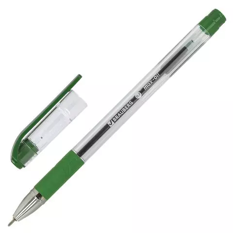 Ручка шариковая масляная с грипом Brauberg "Max-Oil" зеленая игольчатый узел 07 мм.
