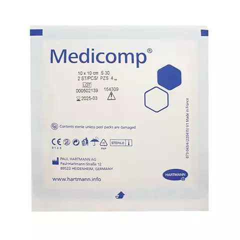 Салфетка нетканая стерильная MEDICOMP STERIL комплект 25х2 шт. 10х10 см.