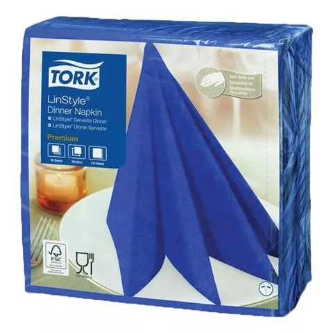 Салфетки бумажные нетканые сервировочные Tork LinStyle Premium 39х39 см. 50 шт. темно-синие